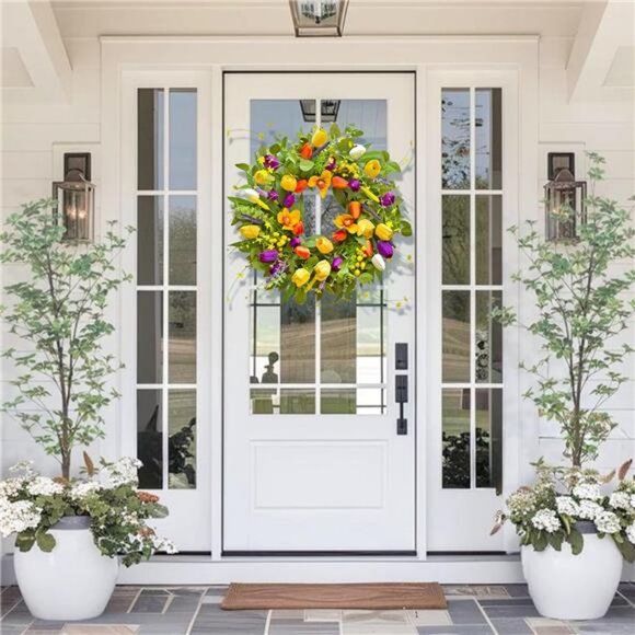 Spring Wreath 24 Inch Summer Wreaths for Front Door with Colorful Tulip Daisy - Picture 6 of 7